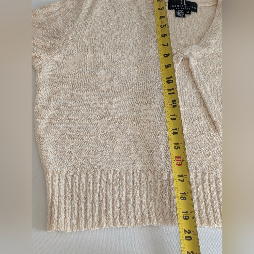 Vintage Carole Litty Boucle KNIT TOP Short Sleeve Yellow Cream Sz M 90s Feminine - Picture 11 of 12
